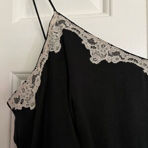 Silk Black Slip Dress with Lace Trim